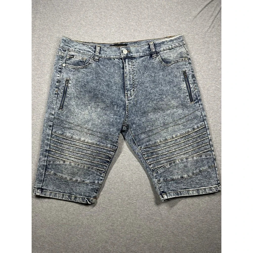 Rocawear Distressed Moto Jean Shorts Mens Size 38 STRETCH Slim Blue‎ Y2k Grunge